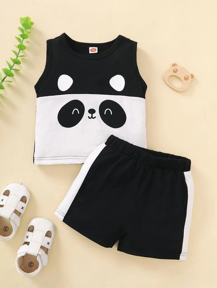 Kids Sandos & Short Set Panda Black WC - Mini Charm - Image 4
