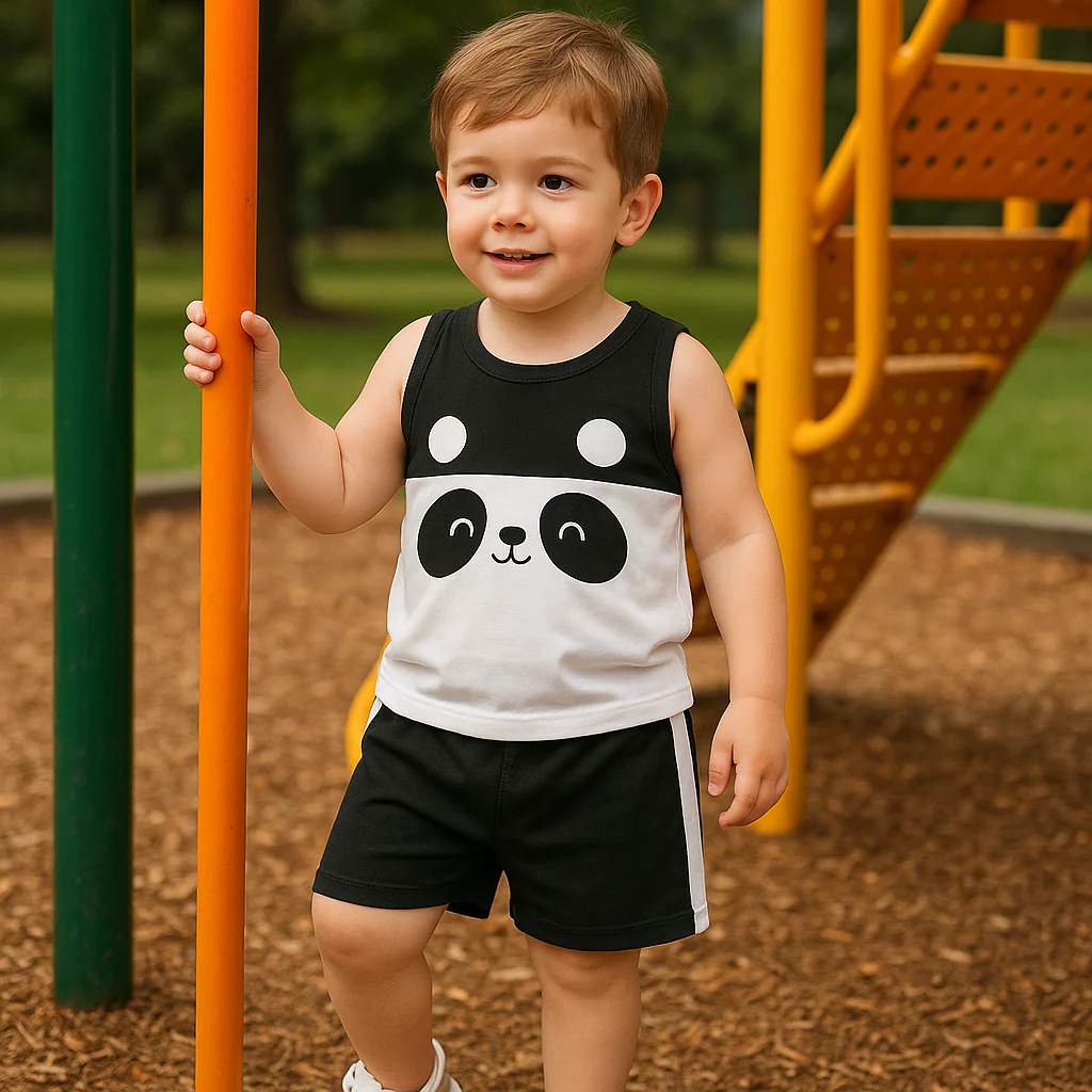 Kids Sandos & Short Set Panda Black WC - Mini Charm - Image 6