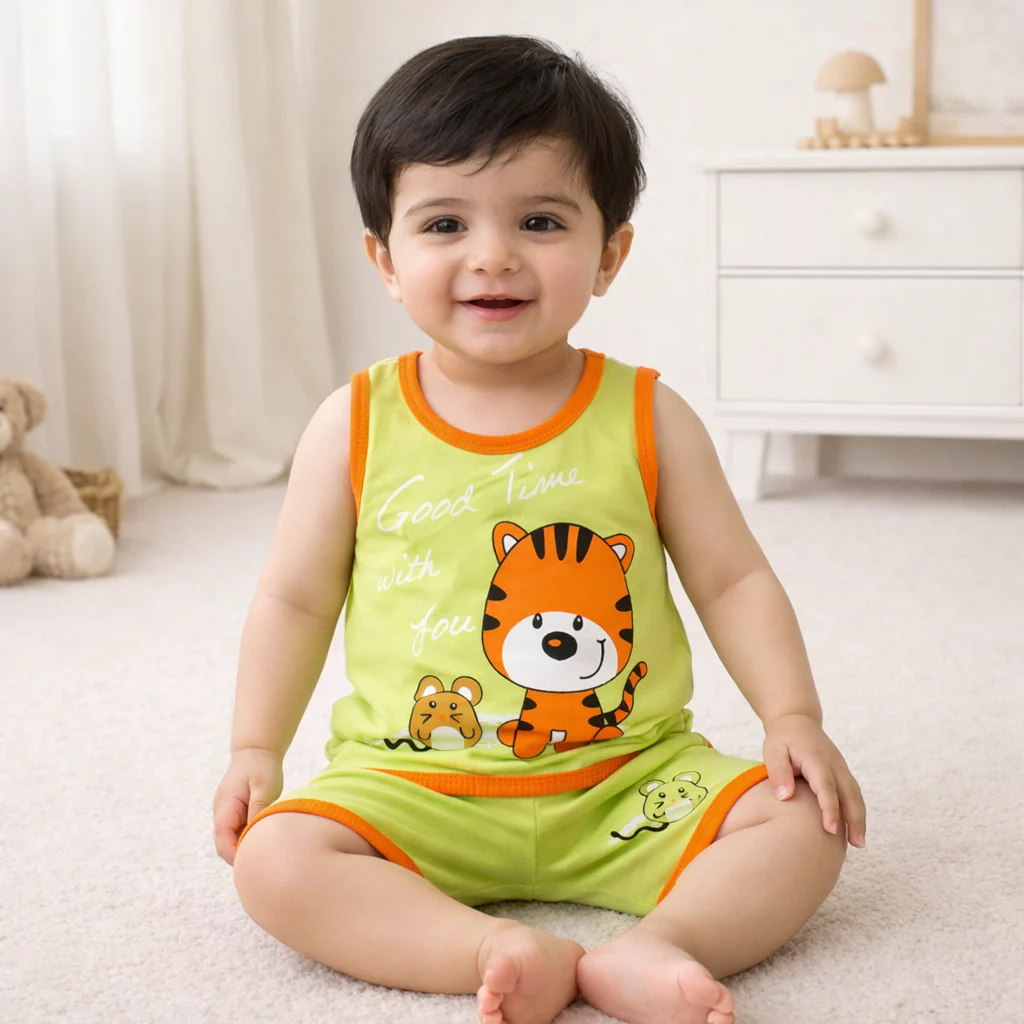 Kids Sandos & Short Set Tiger Green - Sunshine - Image 2