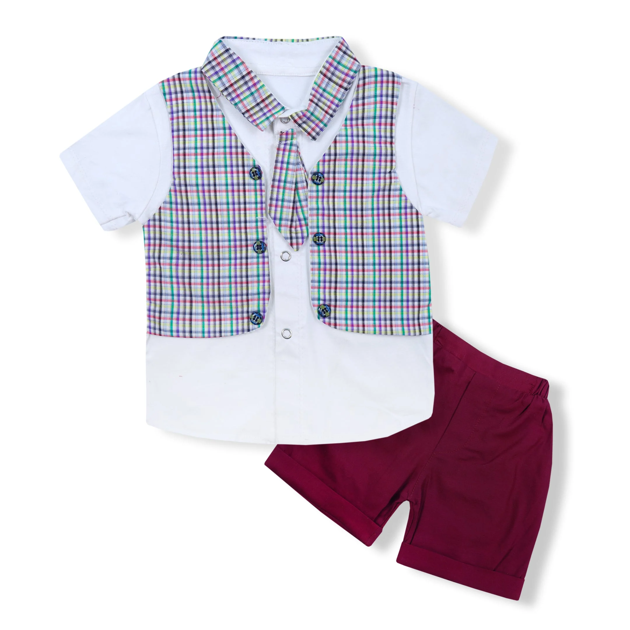 Kids Shirt & Short Set Check Maroon - Sunshine