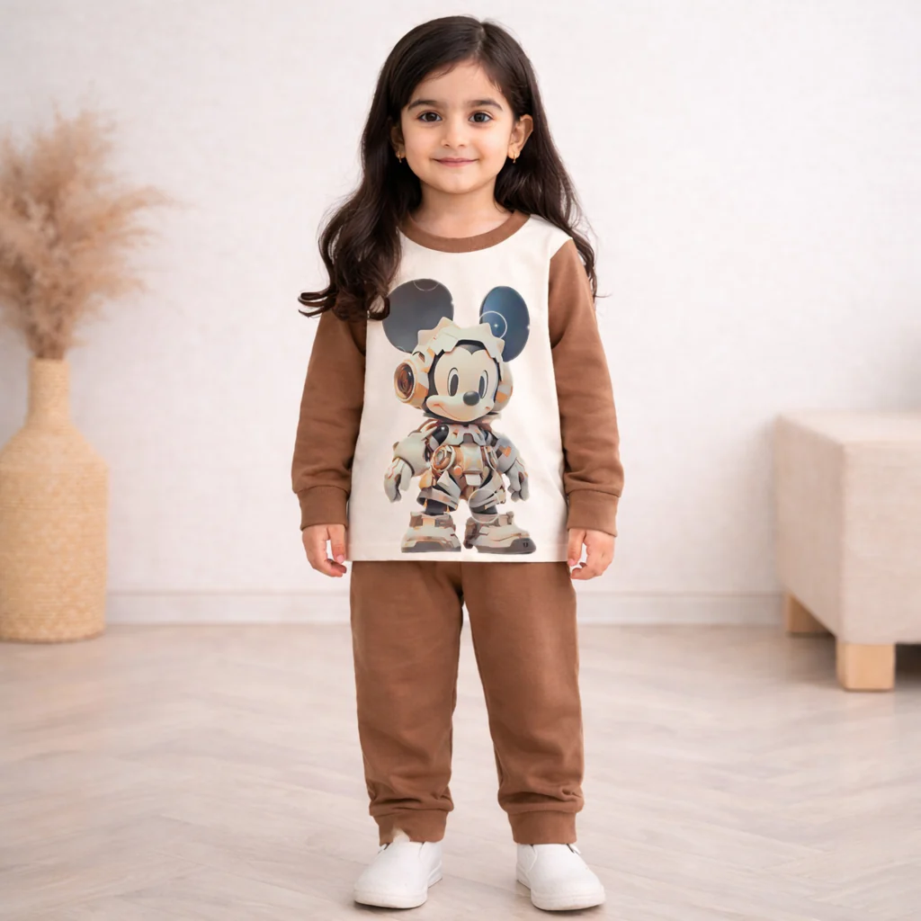 Kids Soft Cotton Pajama Set Mickey Mouse Brown - Sunshine - Image 2