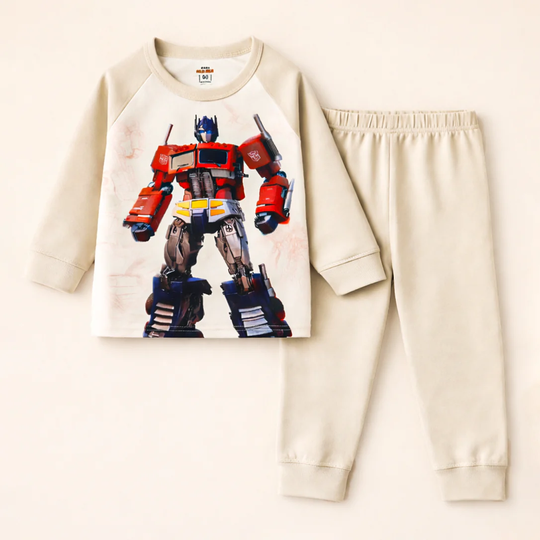 Kids Soft Cotton Pajama Set Robot Beige - Sunshine