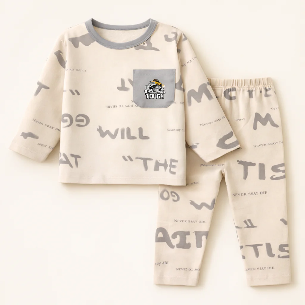 Kids Soft Cotton Printed Pajama Set Build Tough Grey - Sunshine