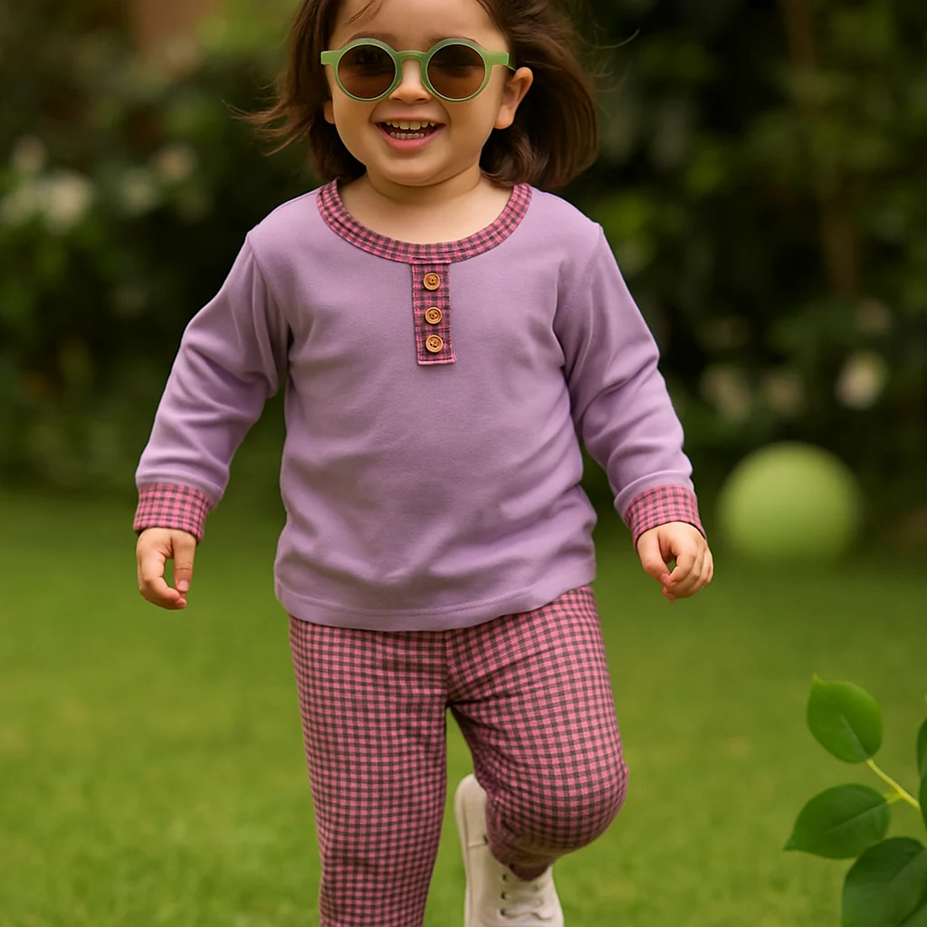 Kids Soft Full Sleeves Pajama Set Purple - Sunshine - Image 4