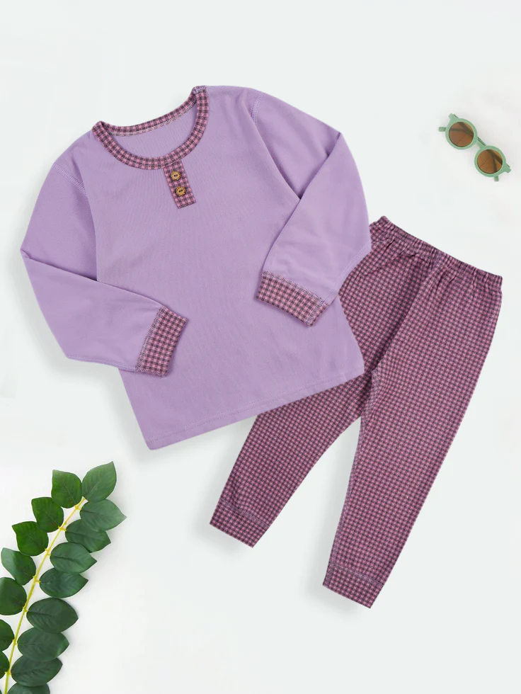 Kids Soft Full Sleeves Pajama Set Purple - Sunshine - Image 5