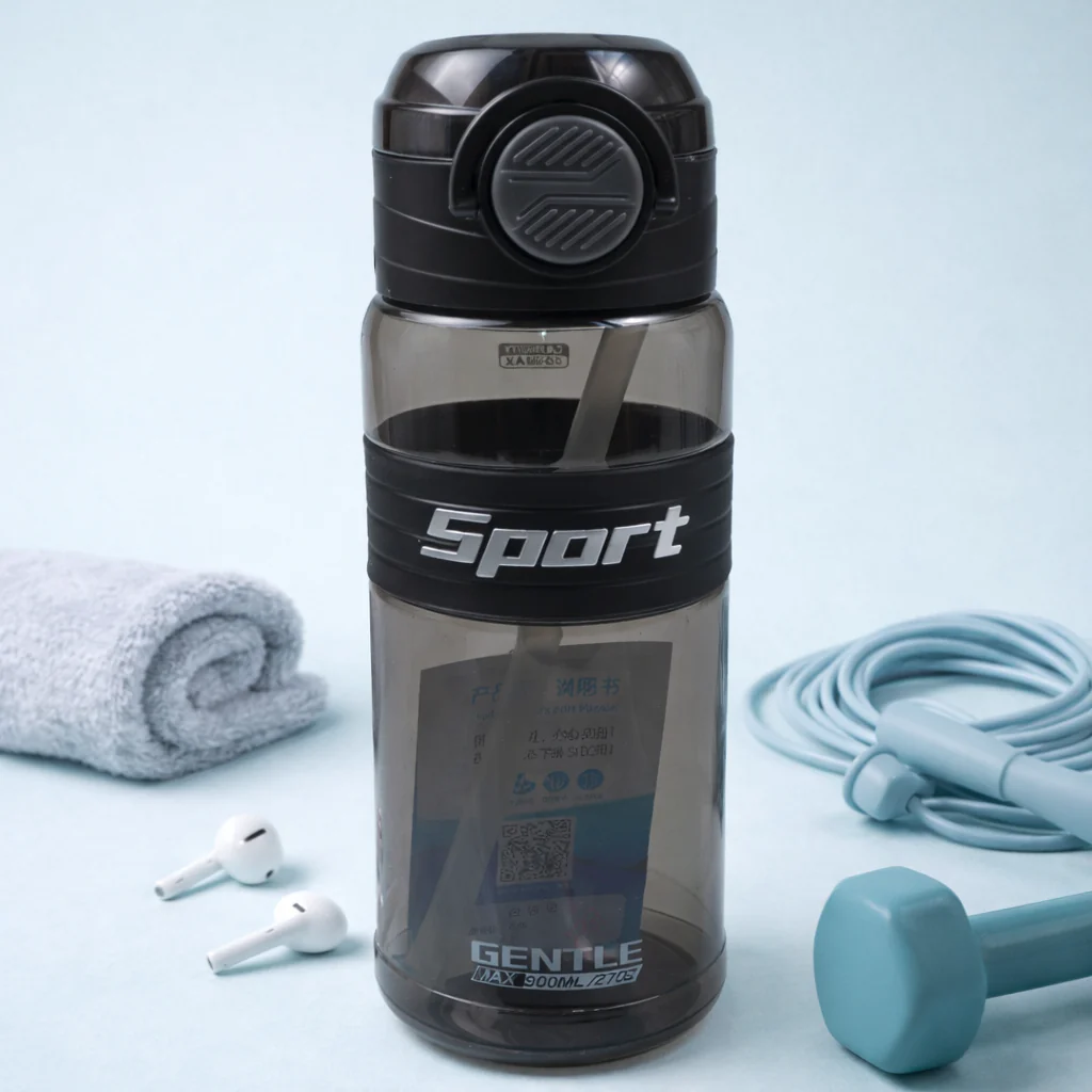 Kids Sports Straw Water Bottle Black 800Ml - Sunshine