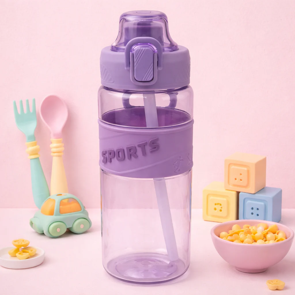 Kids Sports Straw Water Bottle Purple 750Ml - Sunshine