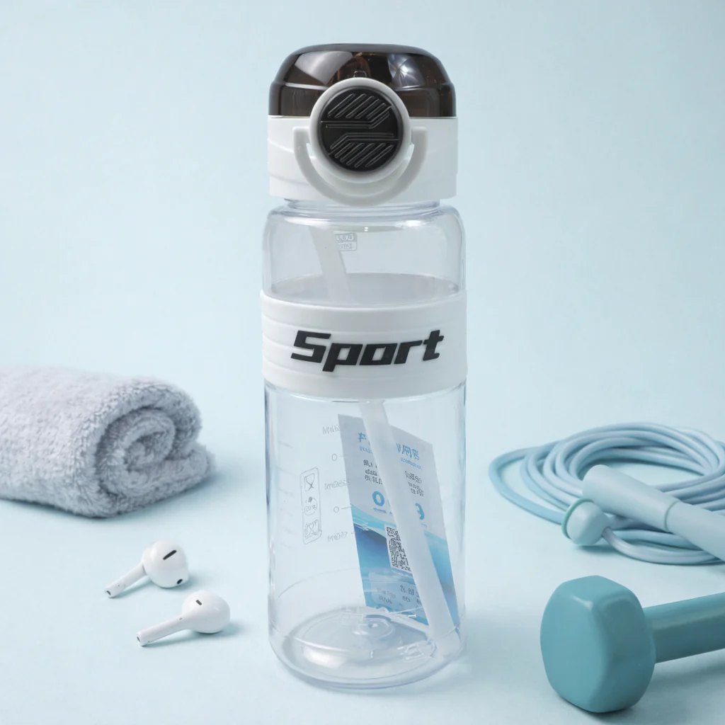 Kids Sports Straw Water Bottle White 800Ml - Sunshine
