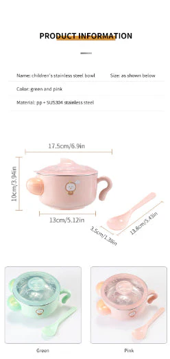 Kids Stainless Steel Insulated Dinner Bowl With Spoon Green - Sunshine - Image 12