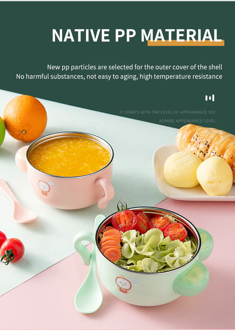 Kids Stainless Steel Insulated Dinner Bowl With Spoon Green - Sunshine - Image 3