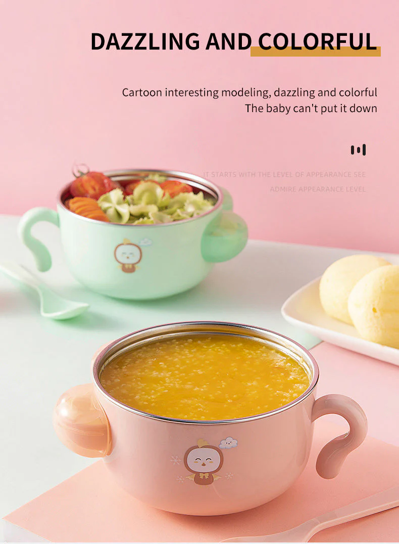 Kids Stainless Steel Insulated Dinner Bowl With Spoon Green - Sunshine - Image 5