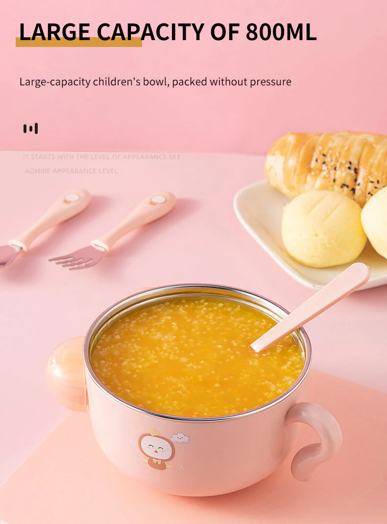 Kids Stainless Steel Insulated Dinner Bowl With Spoon Pink - Sunshine - Image 4
