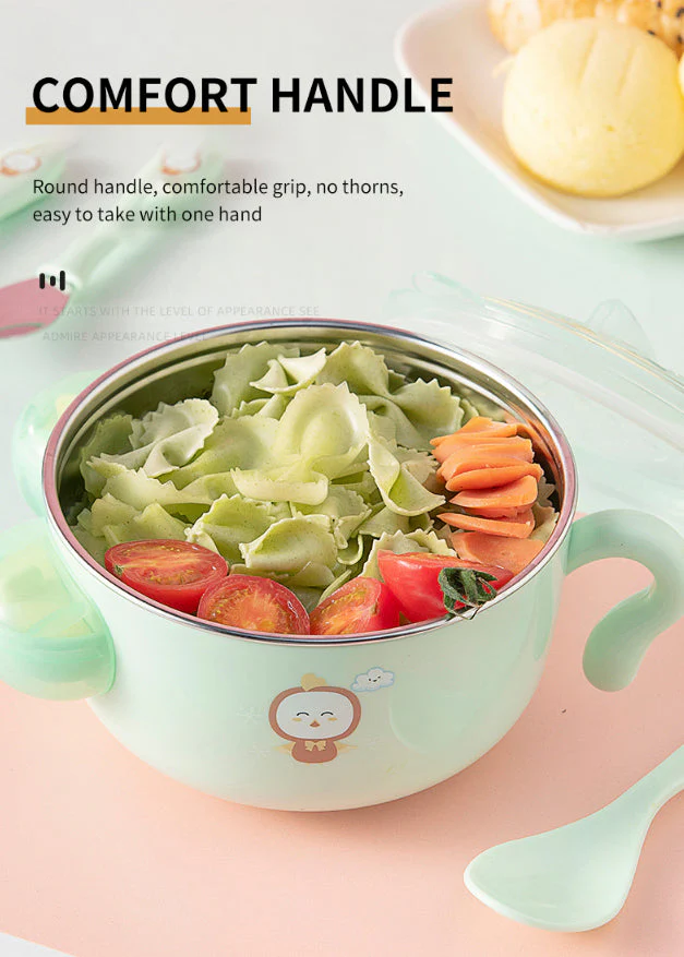 Kids Stainless Steel Insulated Dinner Bowl With Spoon Pink - Sunshine - Image 8
