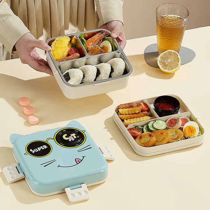 Kids Steel Lunch Box Kitty Sea Green - Topse - Image 2