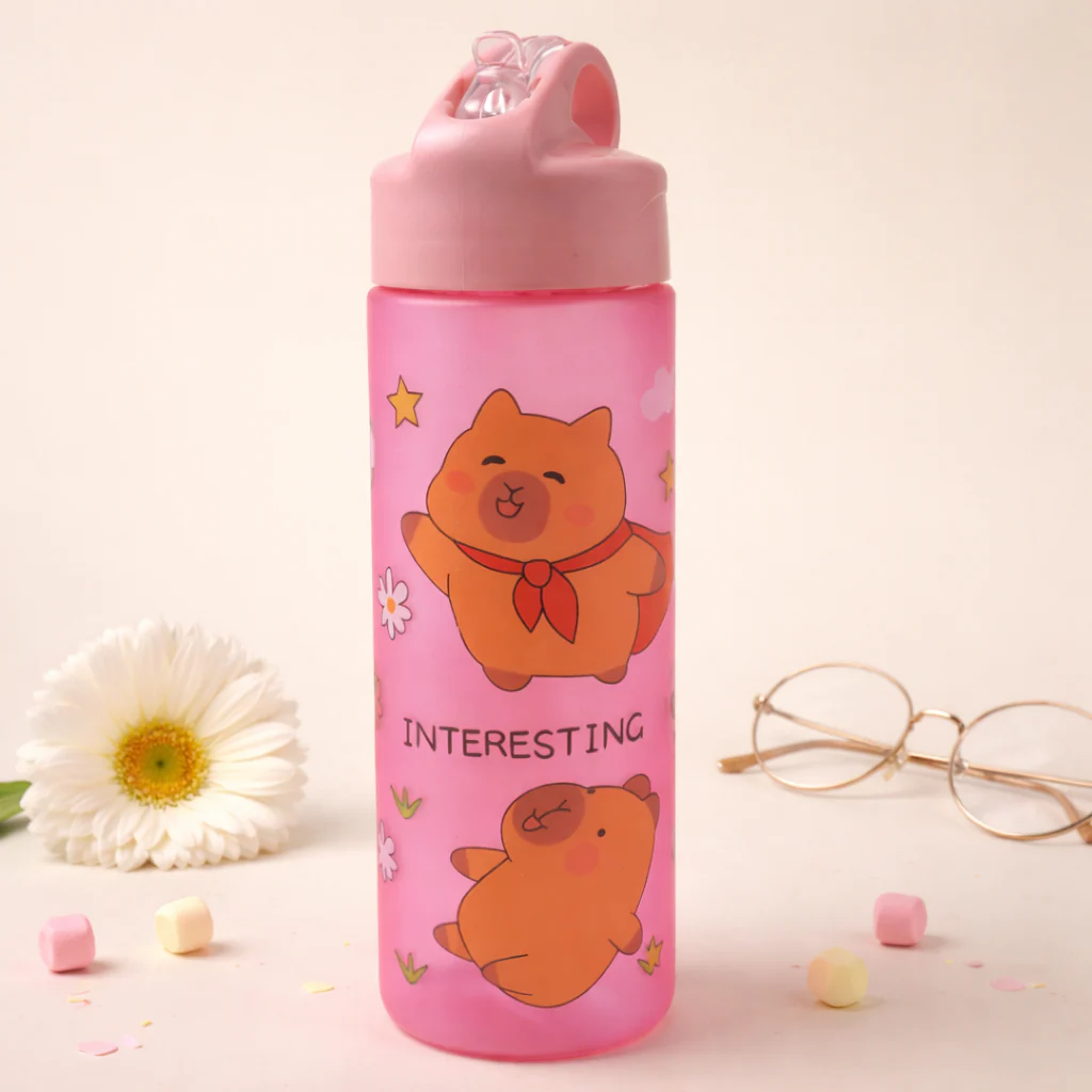 Kids Straw Water Bottle Bear Dark Pink 500Ml - Sunshine