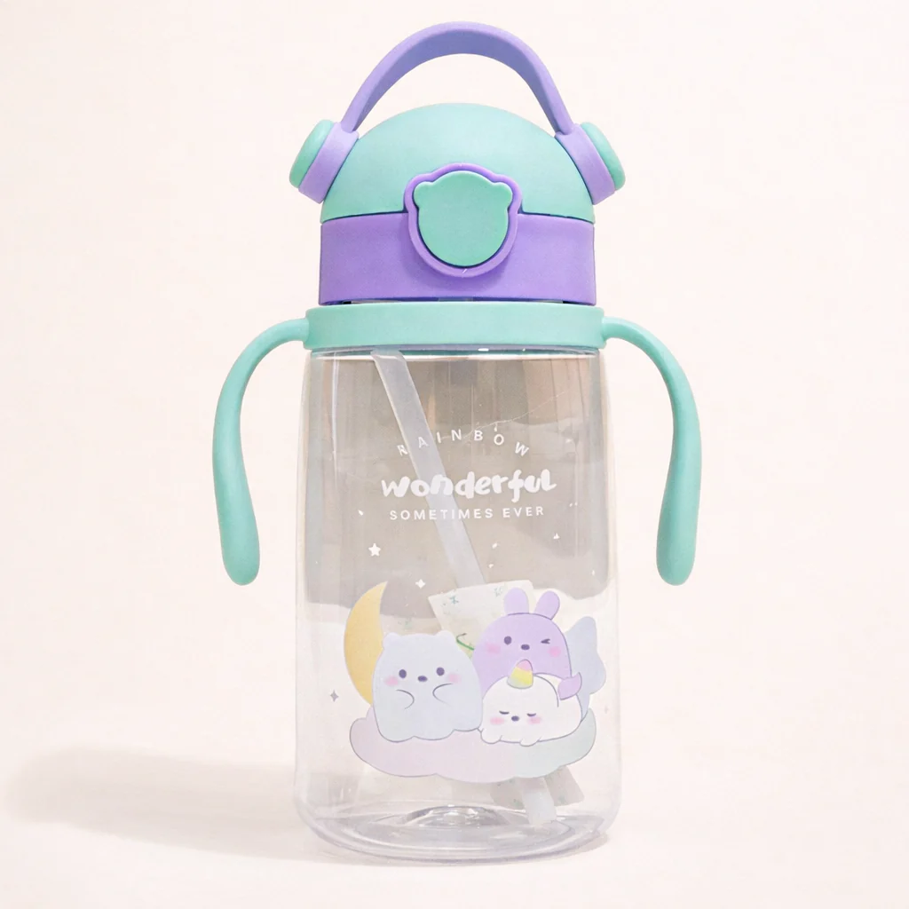 Kids Straw Water Bottle Bear Green - Sunshine