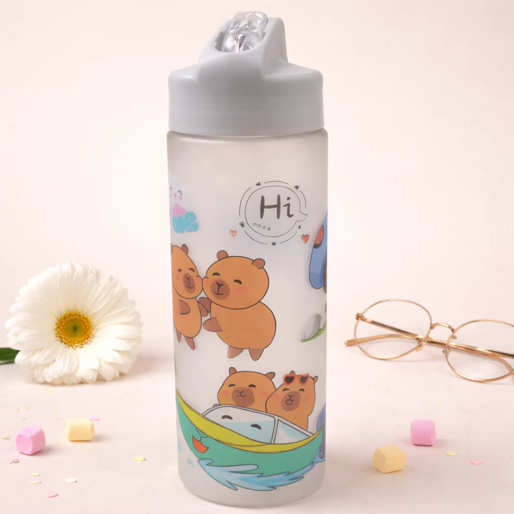 Kids Straw Water Bottle Bear Grey 500Ml - Sunshine