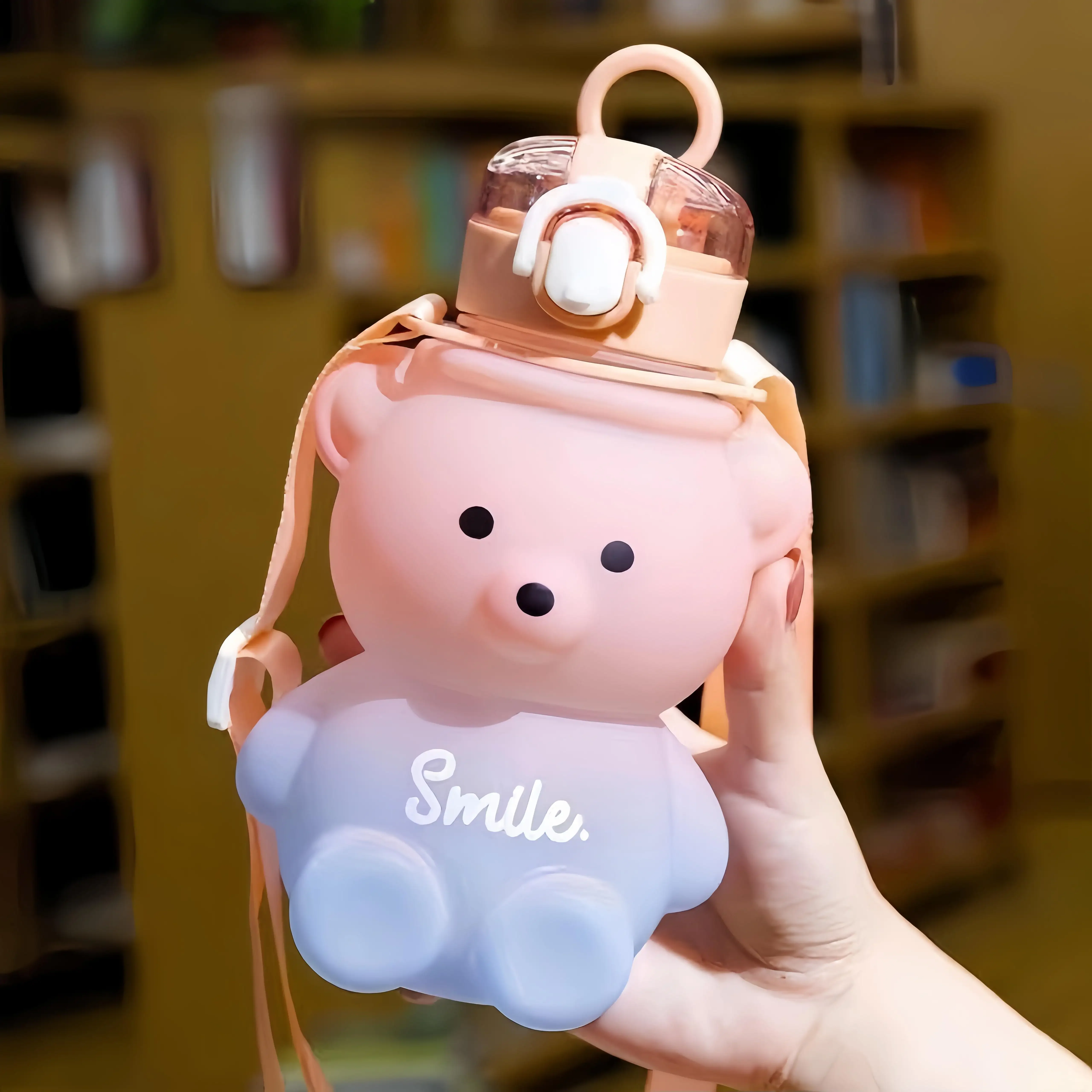Kids Straw Water Bottle Bear Pink 800Ml - Sunshine