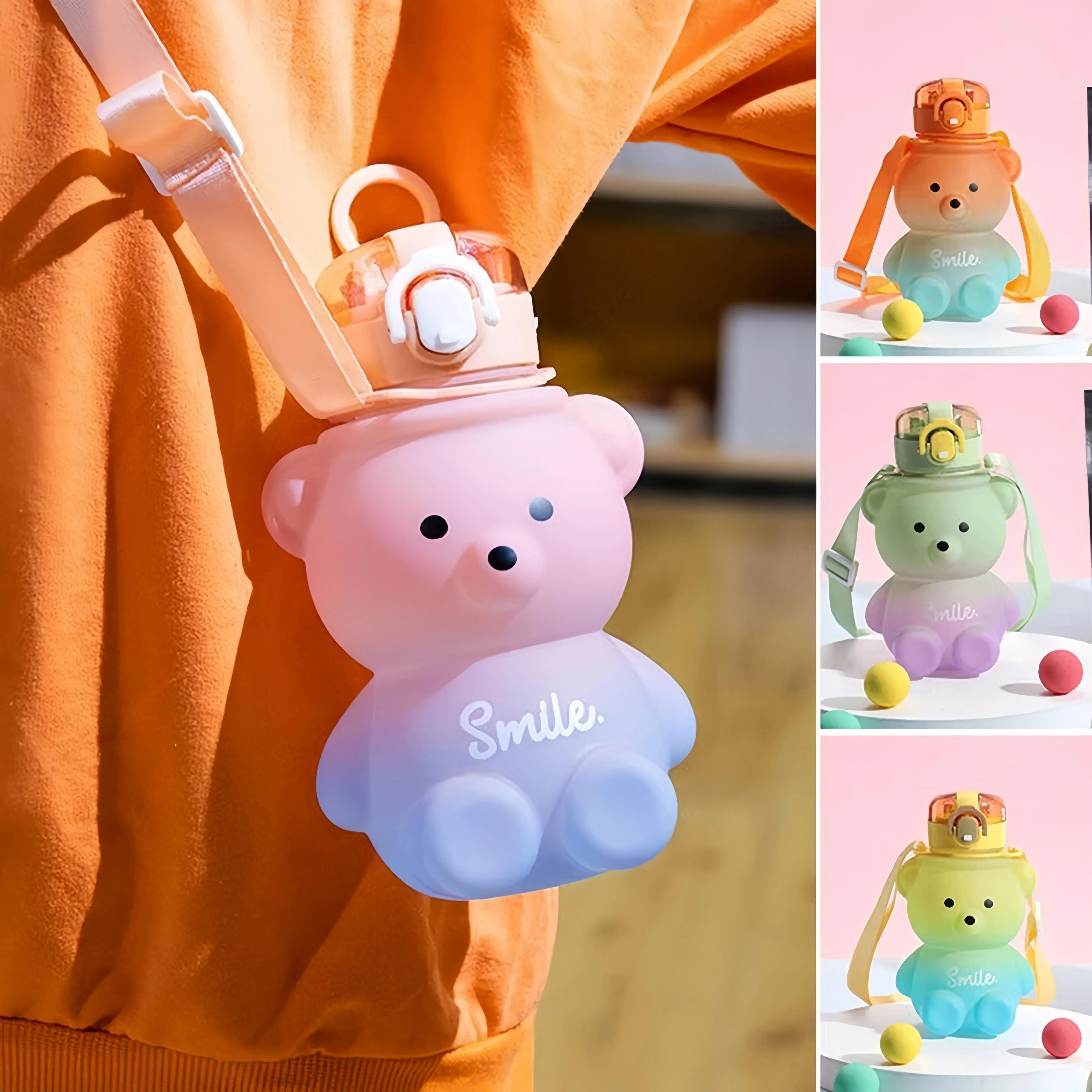 Kids Straw Water Bottle Bear Pink 800Ml - Sunshine - Image 5