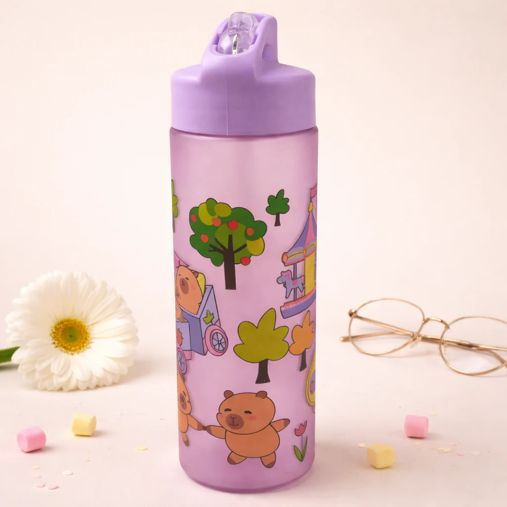 Kids Straw Water Bottle Bear Purple 500Ml - Sunshine