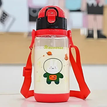 Kids Straw Water Bottle Black & Red 500Ml - Sunshine