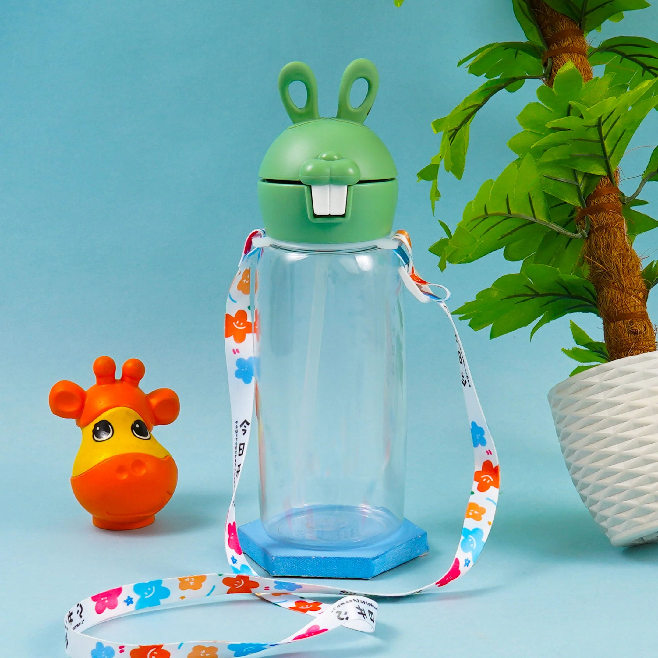 Kids Straw Water Bottle Bunny Green 700Ml - Sunshine