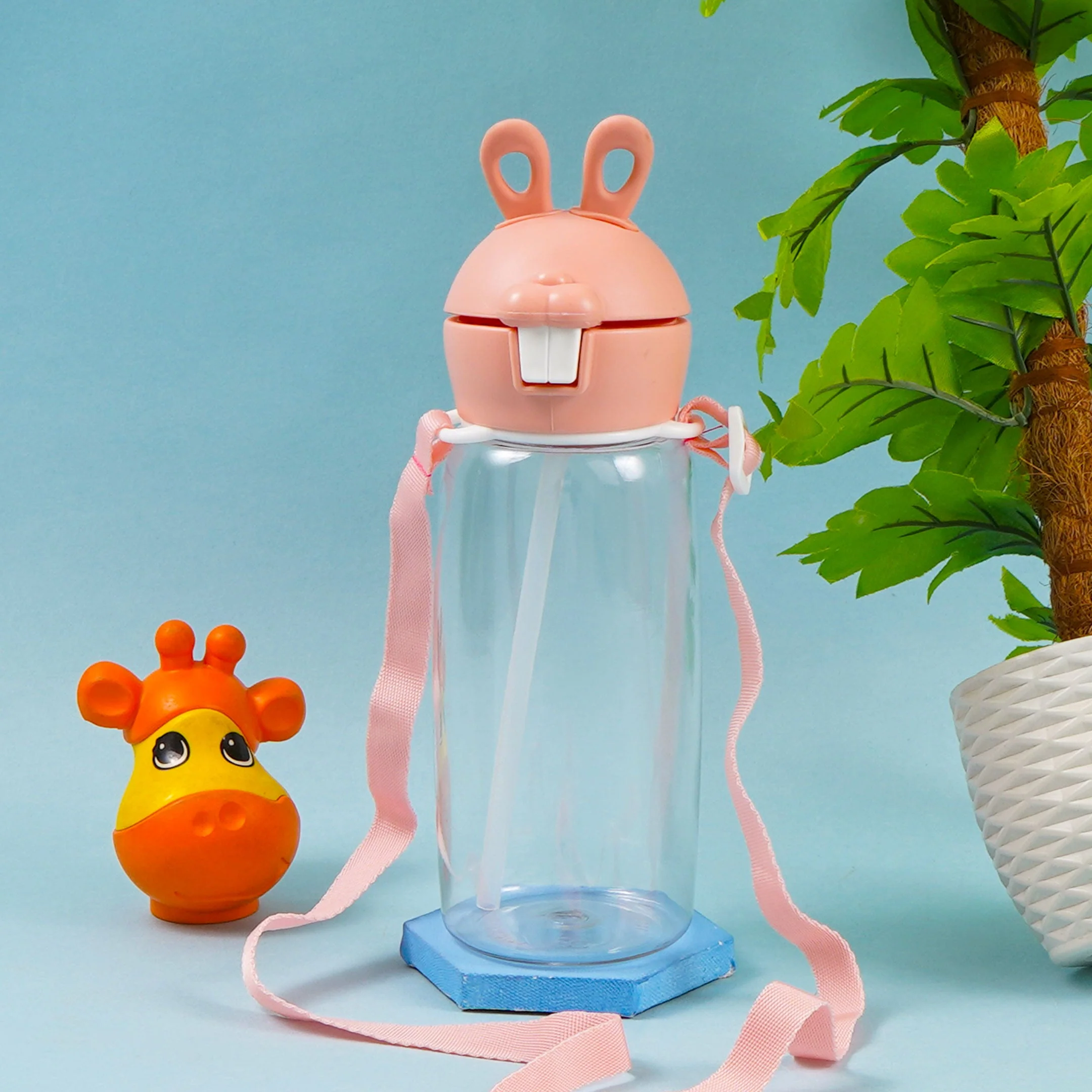 Kids Straw Water Bottle Bunny Peach 700Ml - Sunshine