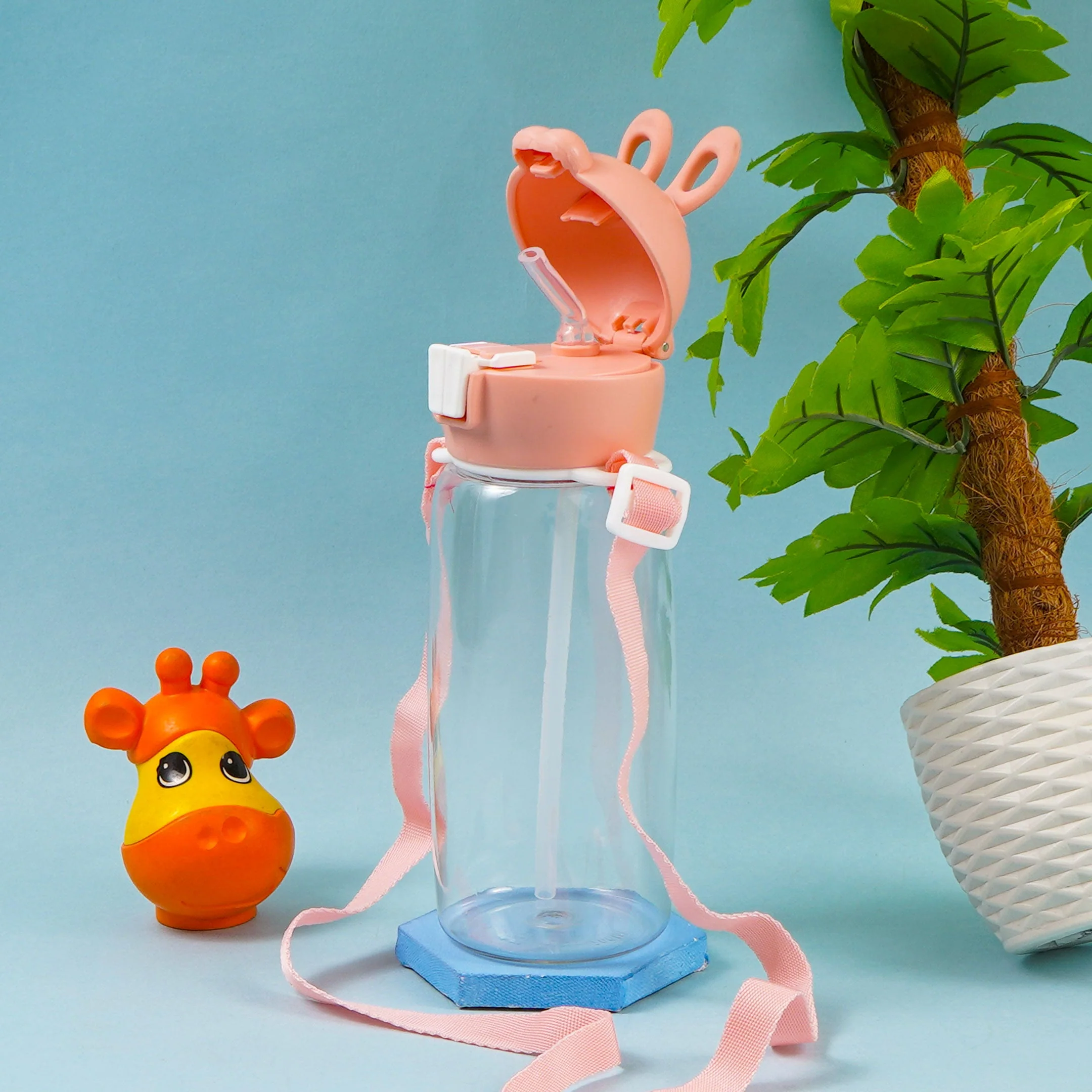 Kids Straw Water Bottle Bunny Peach 700Ml - Sunshine - Image 2