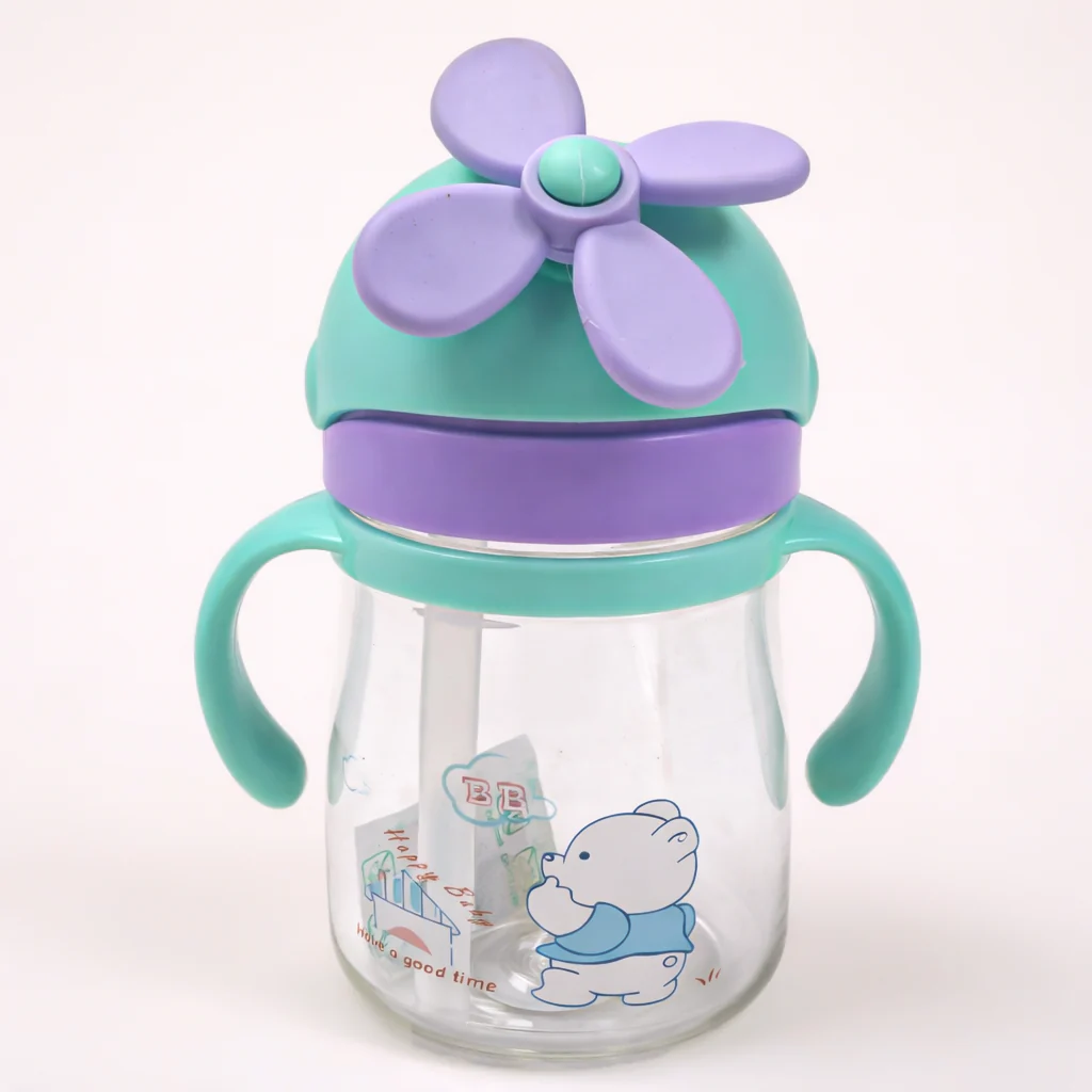 Kids Straw Water Bottle Fan Bear Purple 300Ml - Sunshine