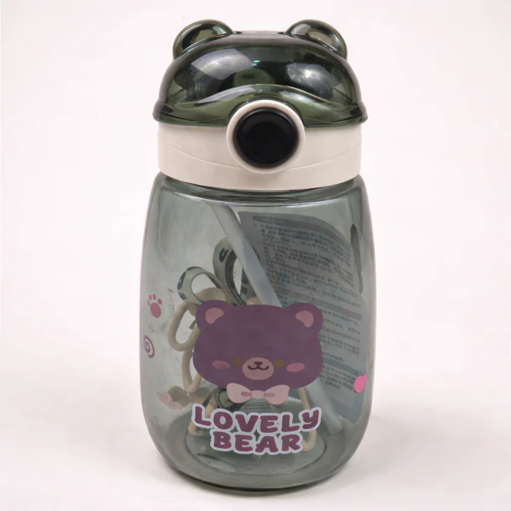 Kids Straw Water Bottle Lovely Bear Olive Green 680Ml - Sunshine