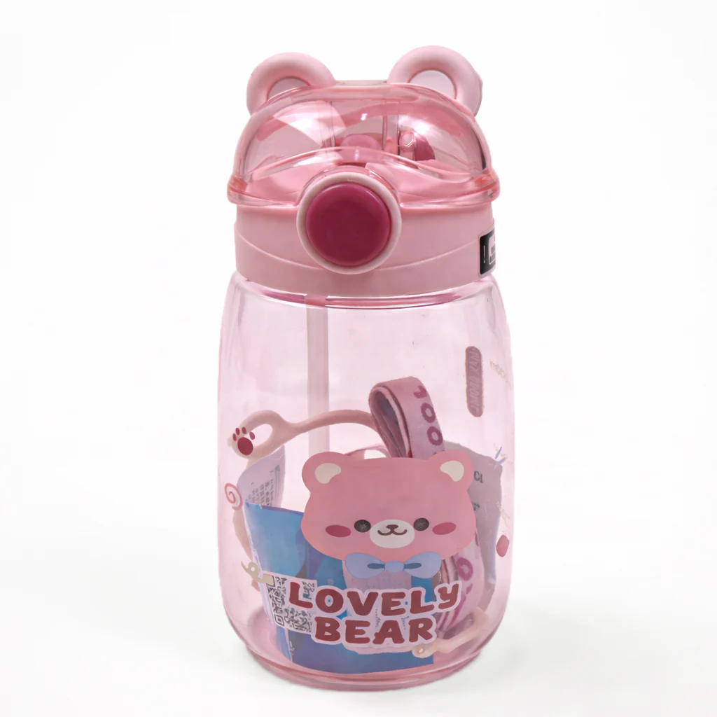 Kids Straw Water Bottle Lovely Bear Pink 680Ml - Sunshine