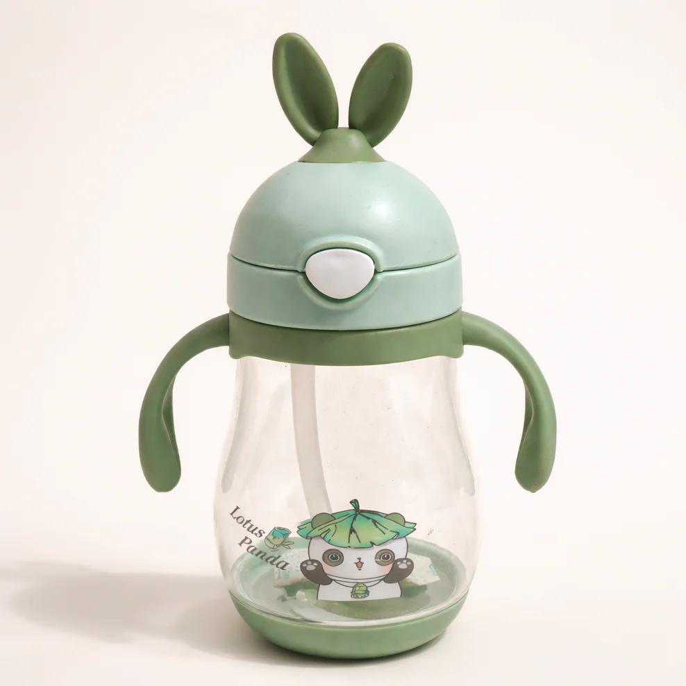 Kids Straw Water Bottle Panda Green 300Ml - Sunshine