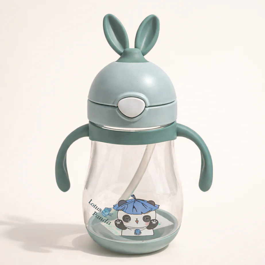 Kids Straw Water Bottle Panda Grey 300Ml - Sunshine
