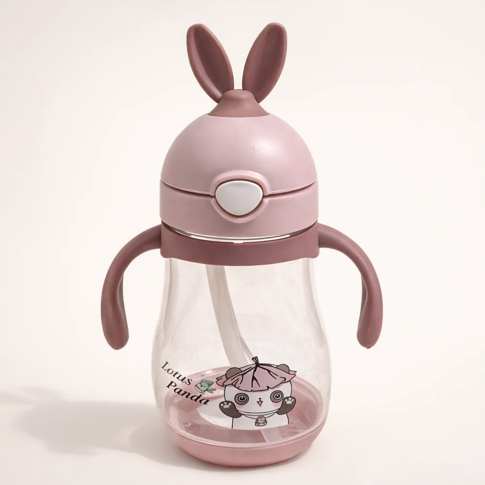 Kids Straw Water Bottle Panda Pink 300Ml - Sunshine