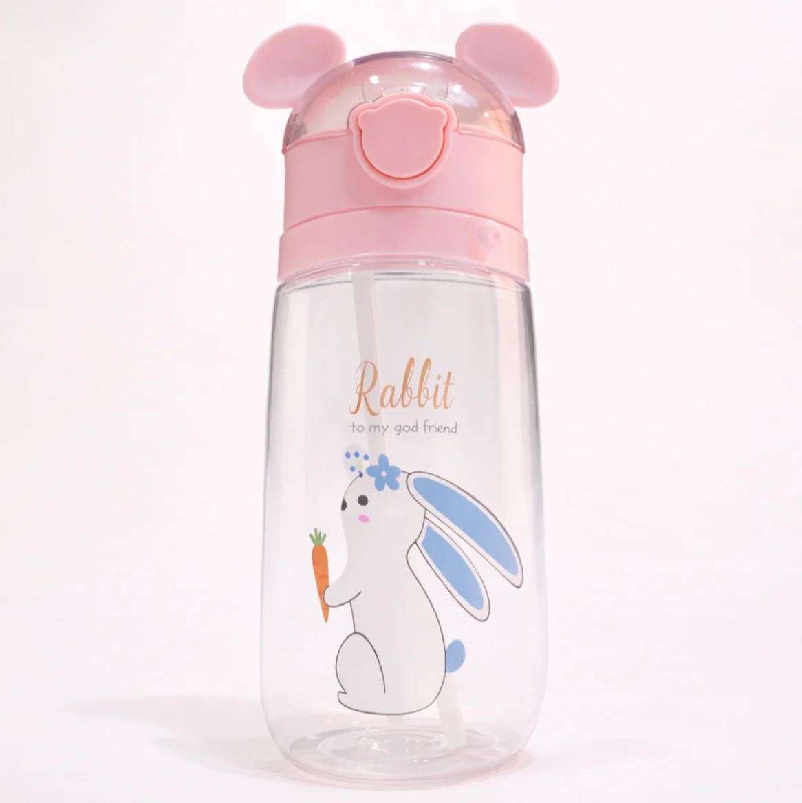 Kids Straw Water Bottle Rabbit Pink 580Ml - Sunshine