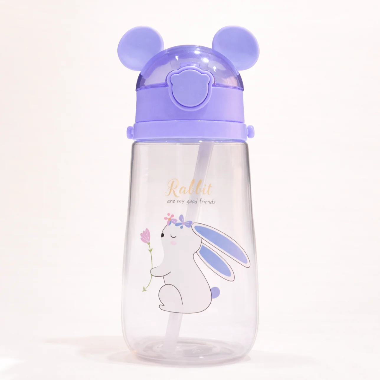 Kids Straw Water Bottle Rabbit Purple 580Ml - Sunshine