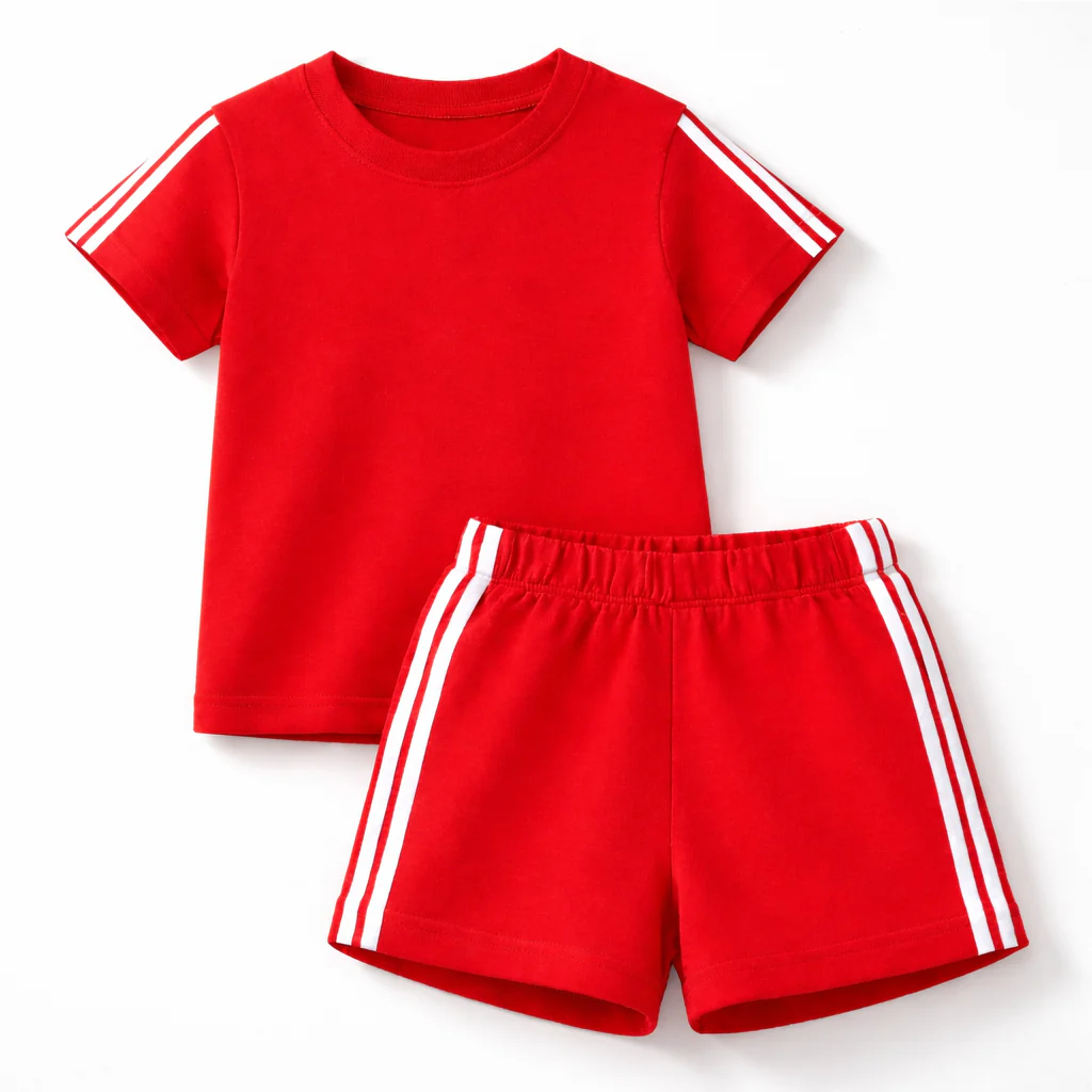 Kids Stripe T-Shirt & Short Set Red - Mini Charm
