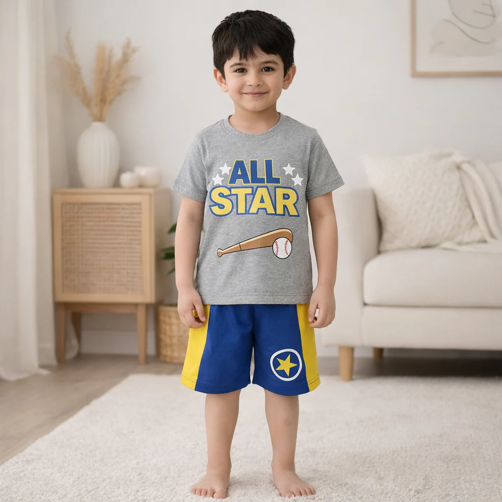 Kids T-Shirt & Short Set All Star Grey - Mini Charm - Image 2
