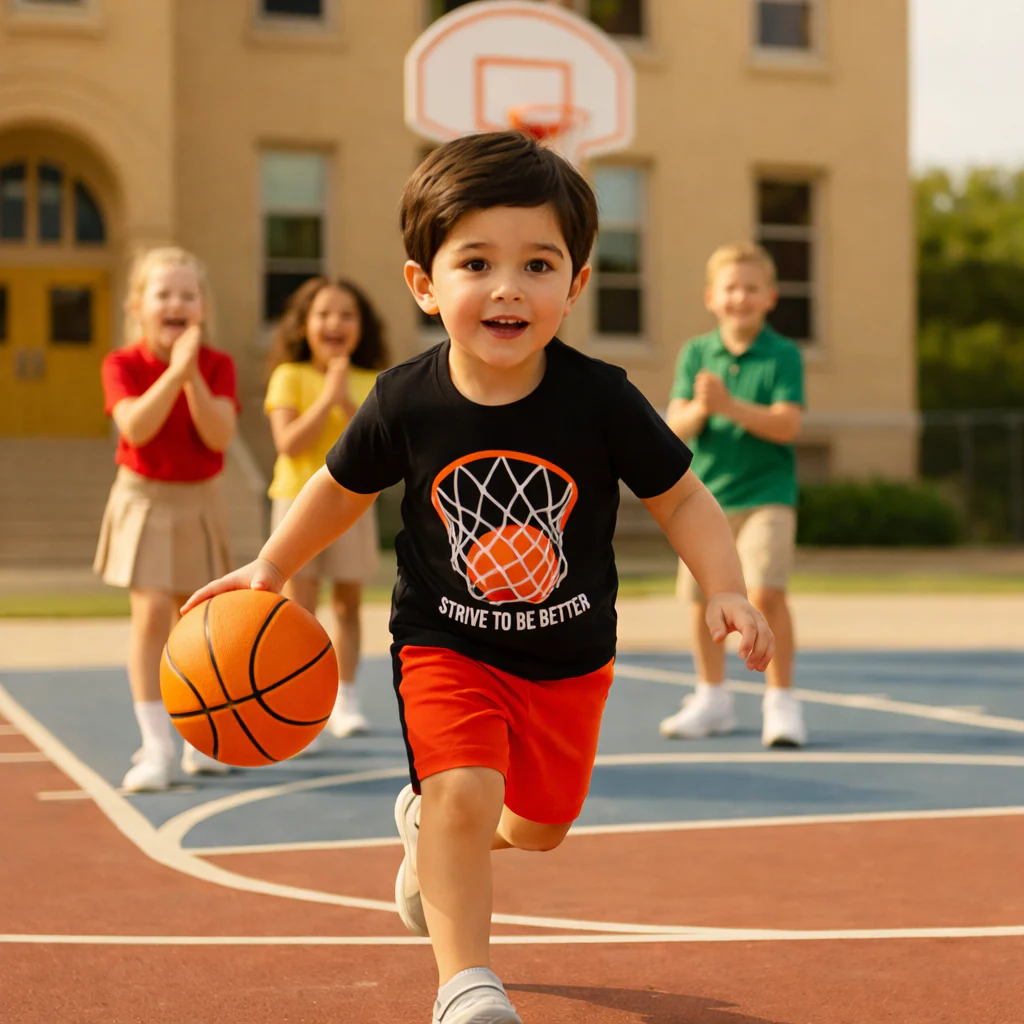 Kids T-Shirt & Short Set Basketball Orange & Black WC - Mini Charm - Image 2