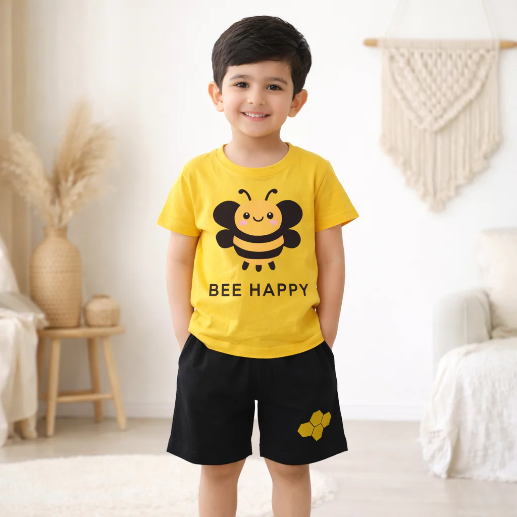 Kids T-Shirt & Short Set Bee Yellow - Mini Charm - Image 2