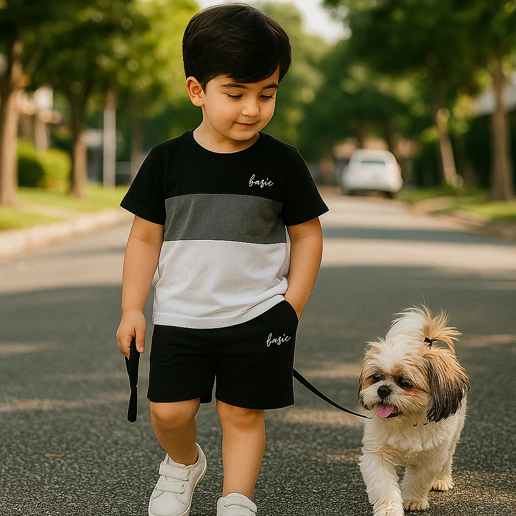 Kids T-Shirt & Short Set Black & Grey - Sunshine - Image 3