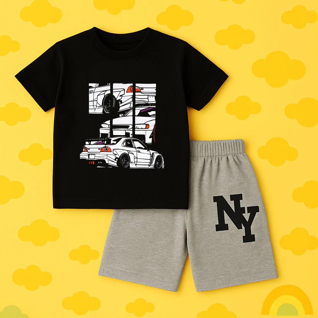 Kids T-Shirt & Short Set Car Black & Grey - Sunshine