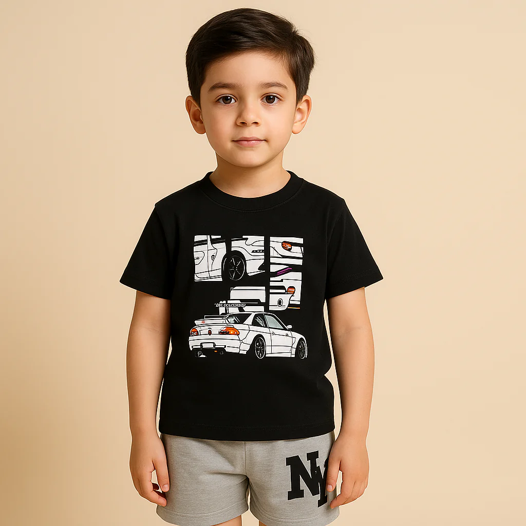 Kids T-Shirt & Short Set Car Black & Grey - Sunshine - Image 2