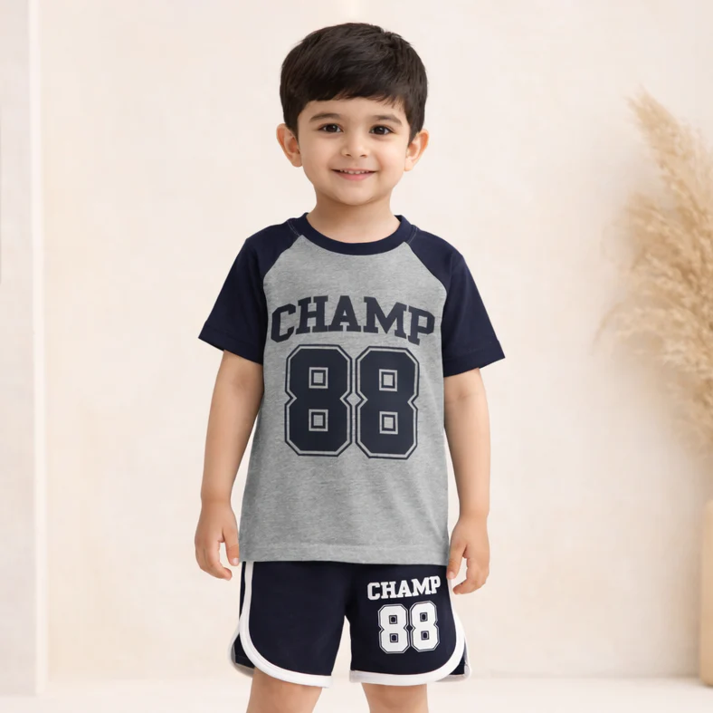 Kids T-Shirt & Short Set Champ 88 Grey - Mini Charm - Image 2