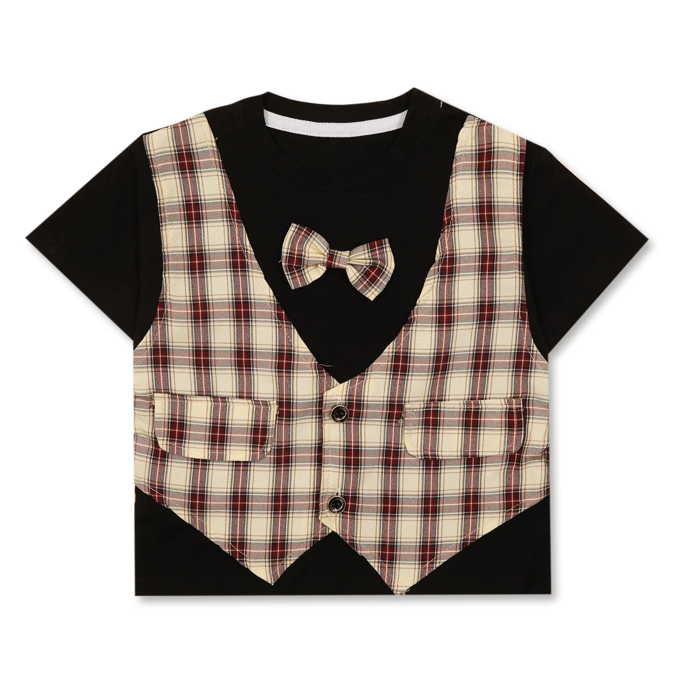 Kids T-Shirt & Short Set Check Maroon - Sunshine - Image 3