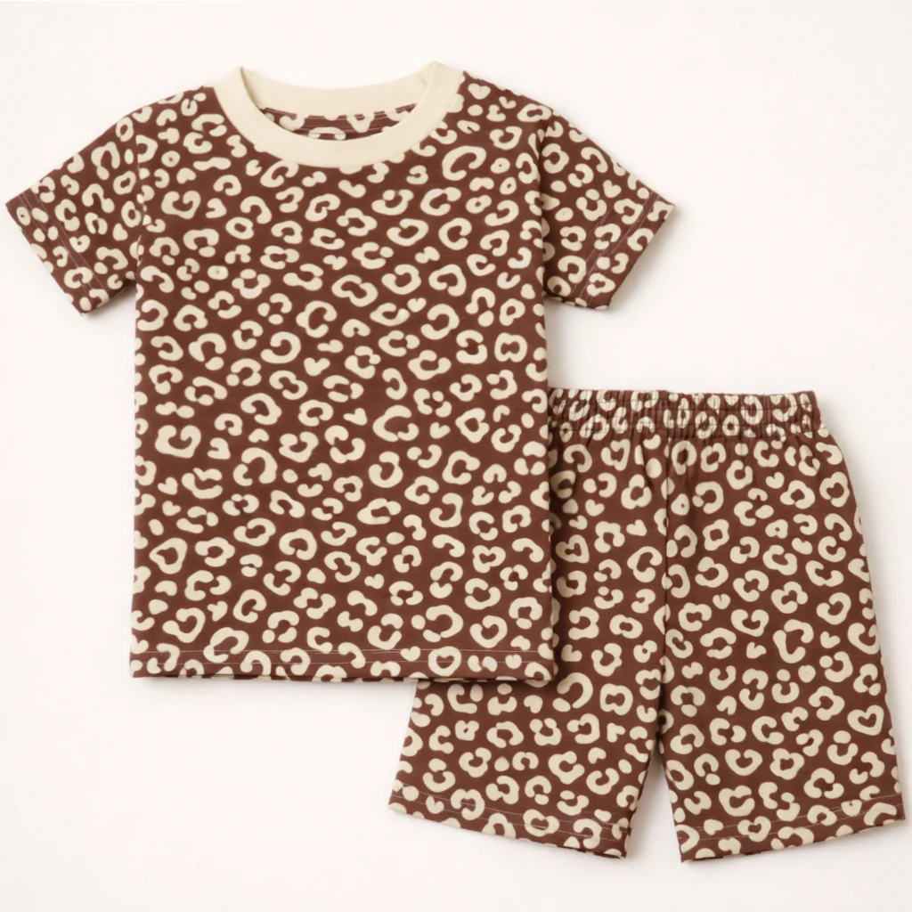 Kids T-Shirt & Short Set Cheetah Brown - Oolaa