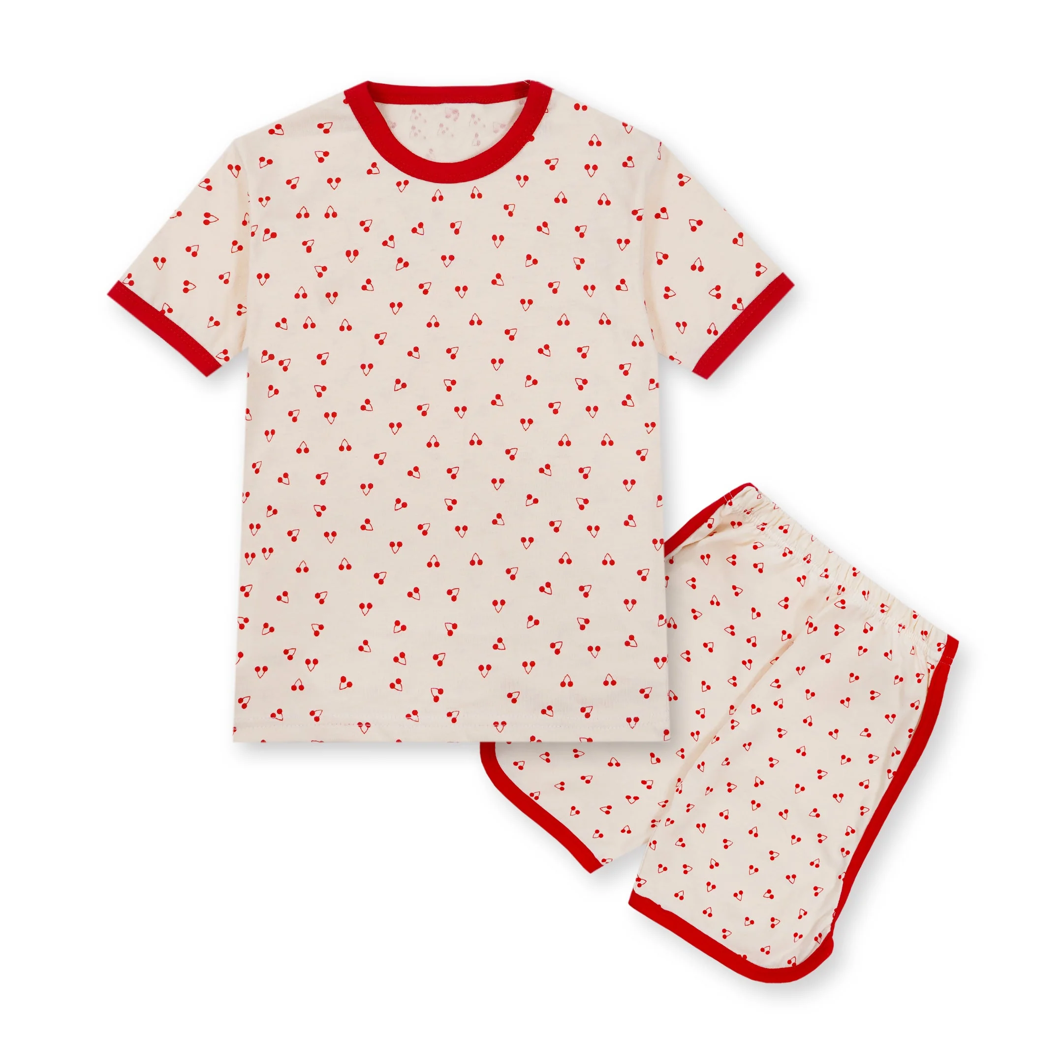 Kids T-Shirt & Short Set Cherry Beige & Red - Mini Charm - Image 5