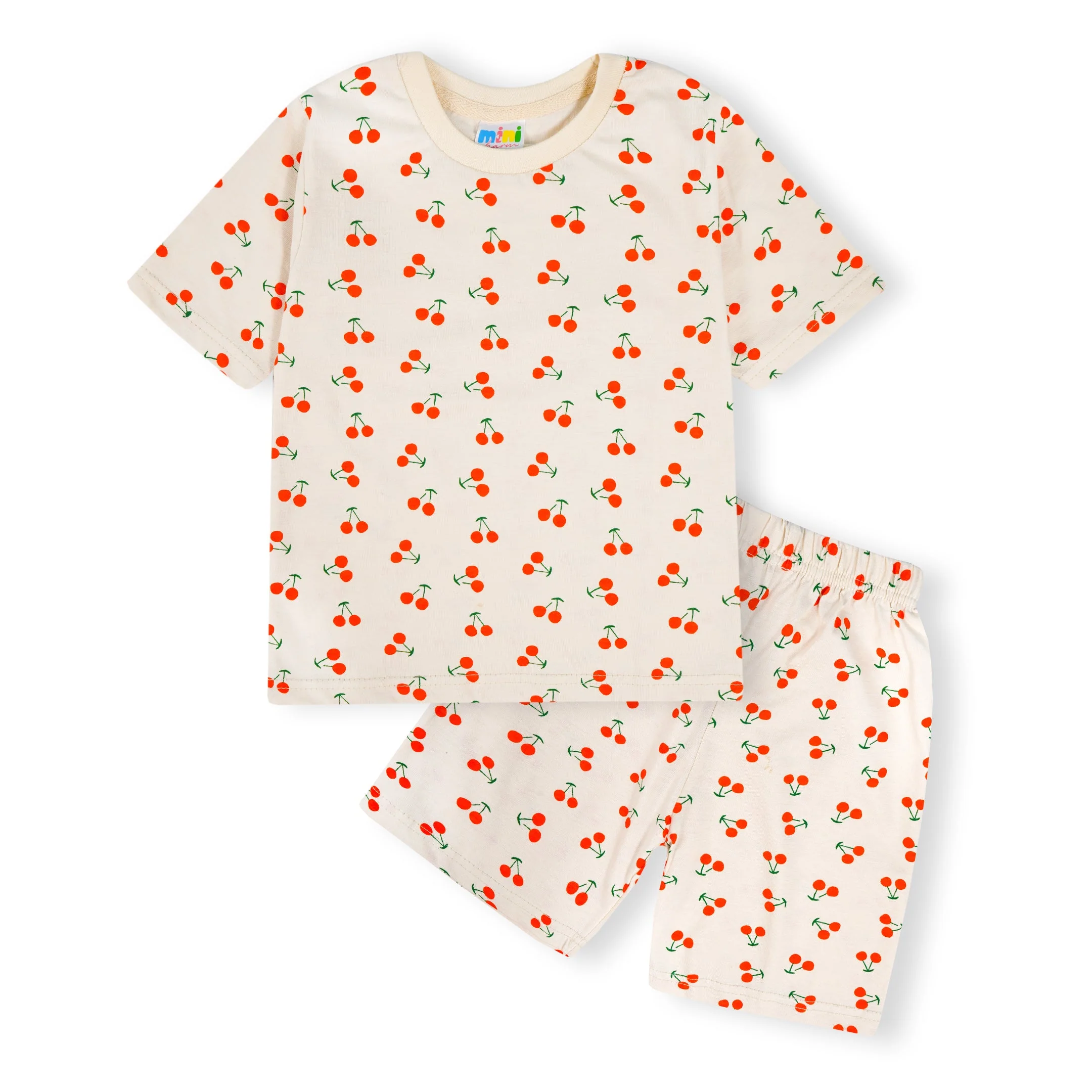 Kids T-Shirt & Short Set Cherry Off White - Mini Charm - Image 5