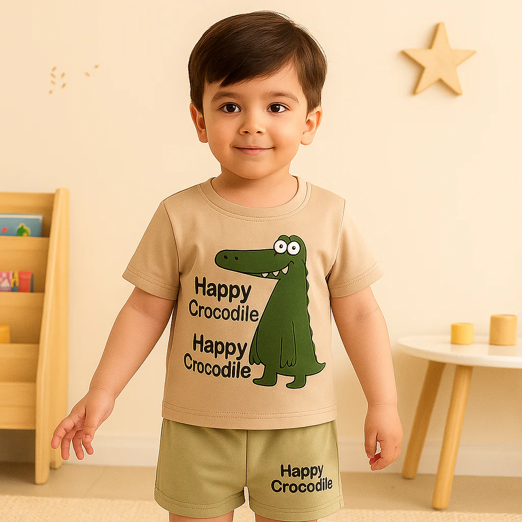 Kids T-Shirt & Short Set Crocodile Grey & Green CB - Mini Charm - Image 2
