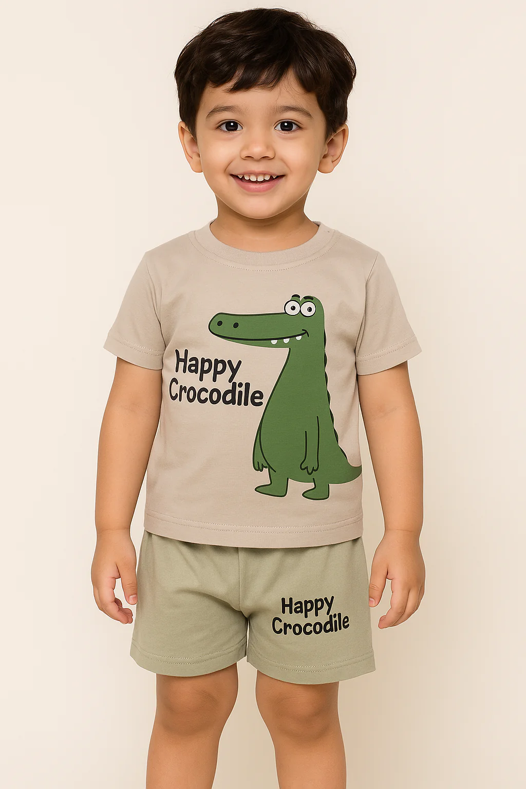 Kids T-Shirt & Short Set Crocodile Grey & Green CB - Mini Charm - Image 3